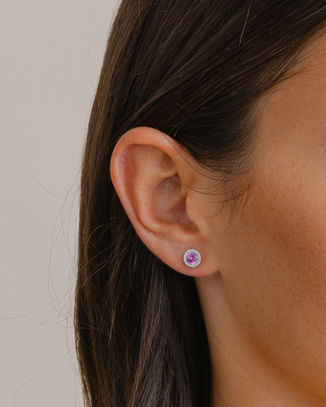 Pink Sapphire Halo Studs