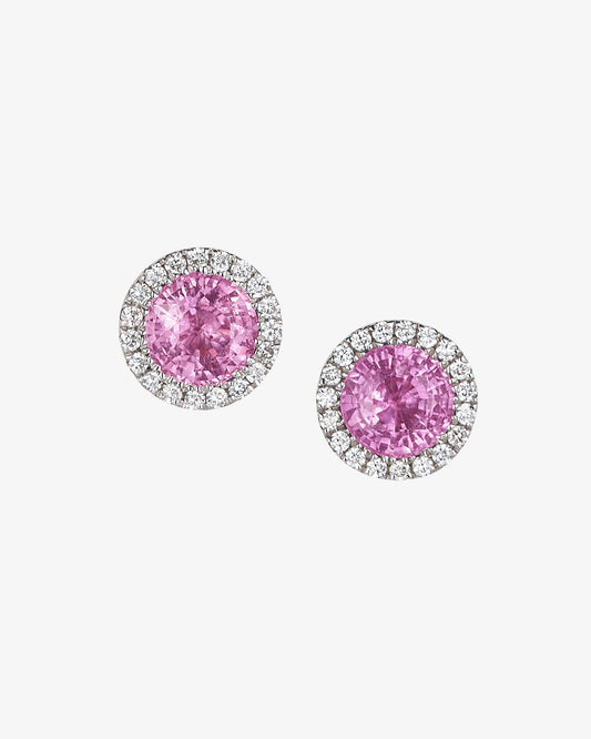 Pink Sapphire Halo Studs