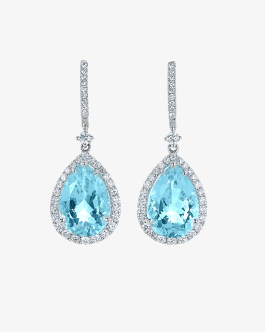 Pear Cut Aquamarine & Diamond Drop Earrings