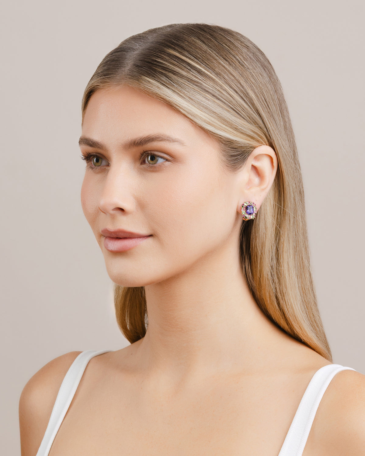 Isabelle Langlois Amethyst and Multi-Coloured Gemstone Earrings