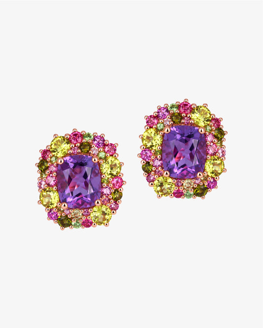 Isabelle Langlois Amethyst and Multi-Coloured Gemstone Earrings