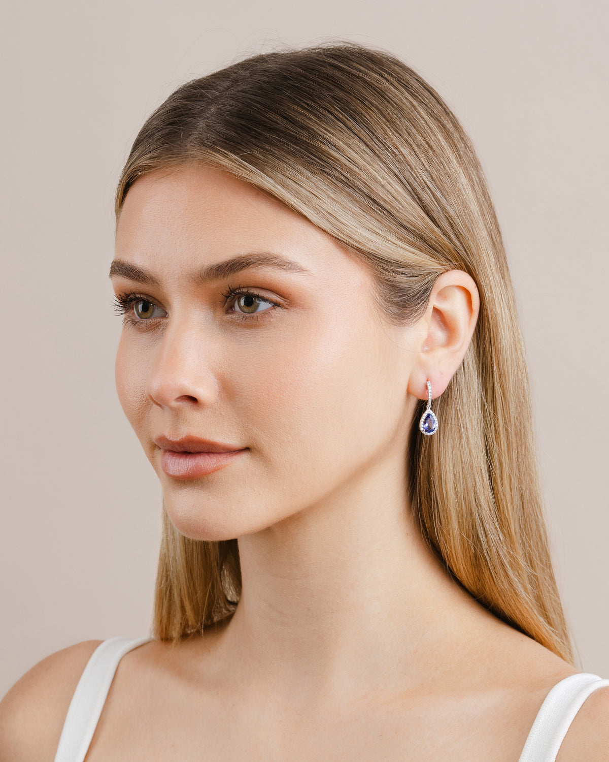 Pear Cut Tanzanite and Diamond Halo Drop Earrings