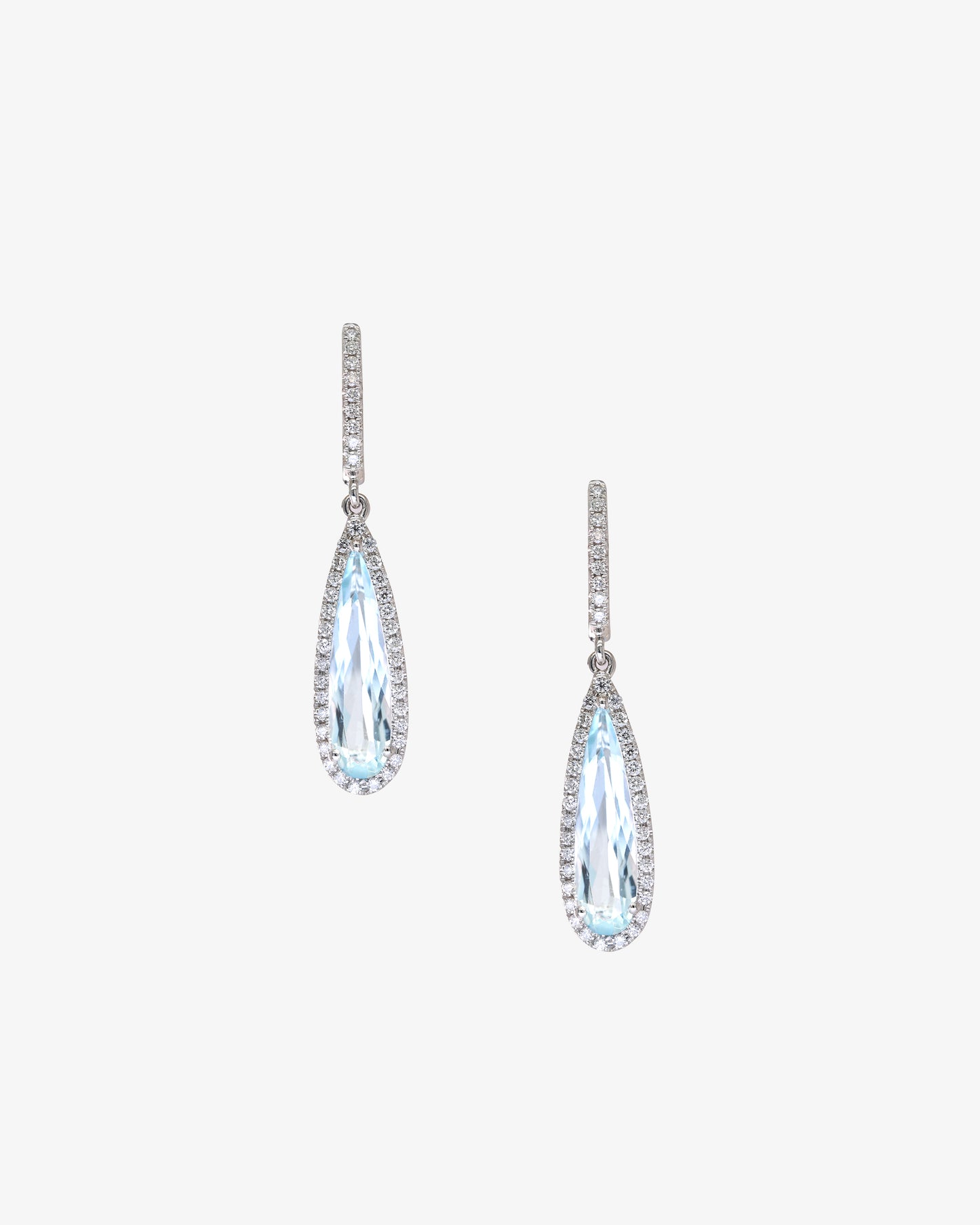 Pear Cut Aquamarine and Diamond Halo Drop Earrings