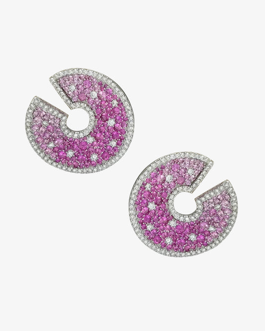 Pink Sapphire and Diamond Disc Earrings