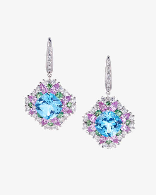 6.04ct Blue Topaz Earrings with Diamond