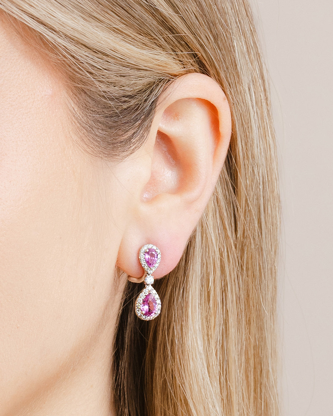 Pink Sapphire and Diamond Drop Earrings
