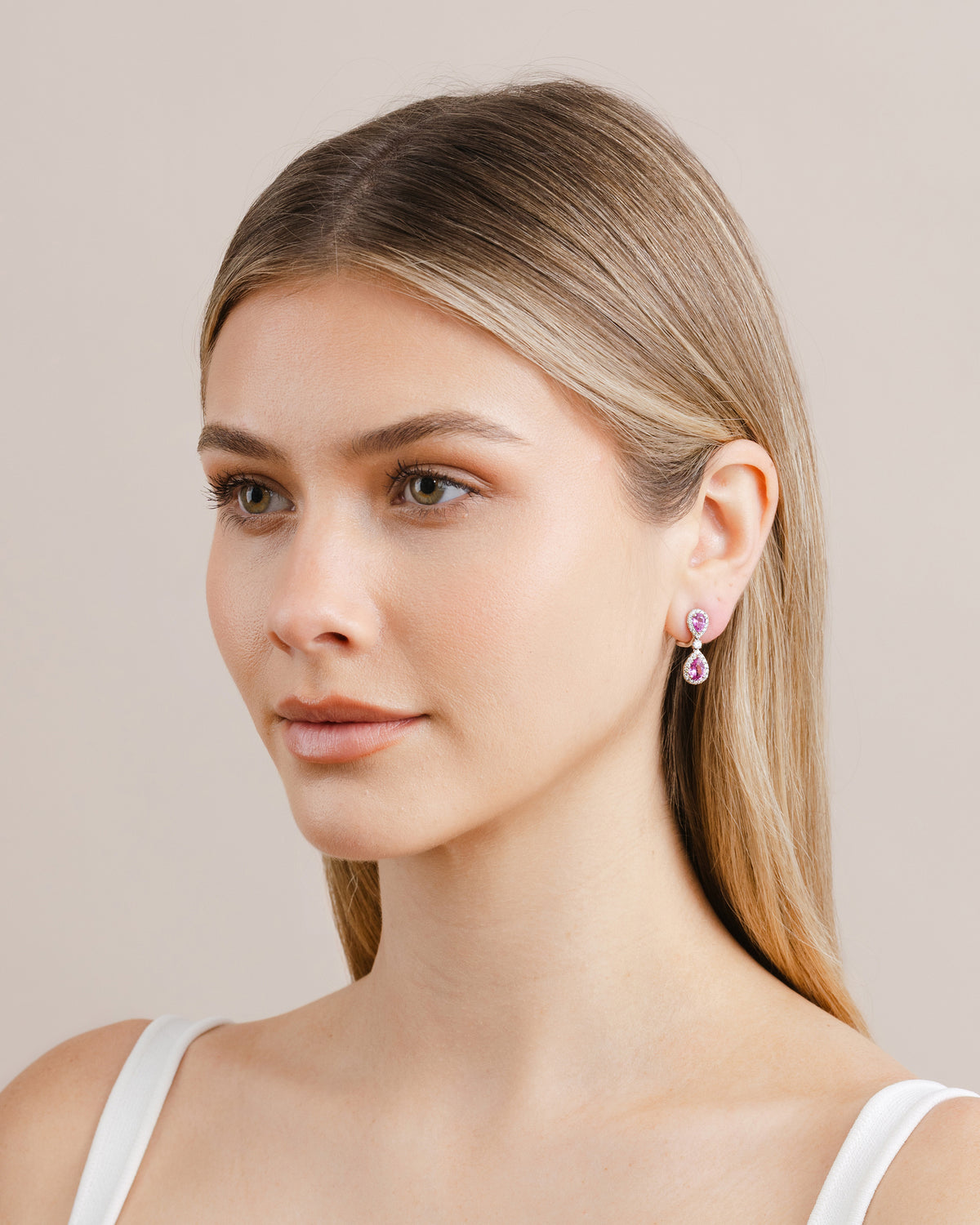 Pink Sapphire and Diamond Drop Earrings