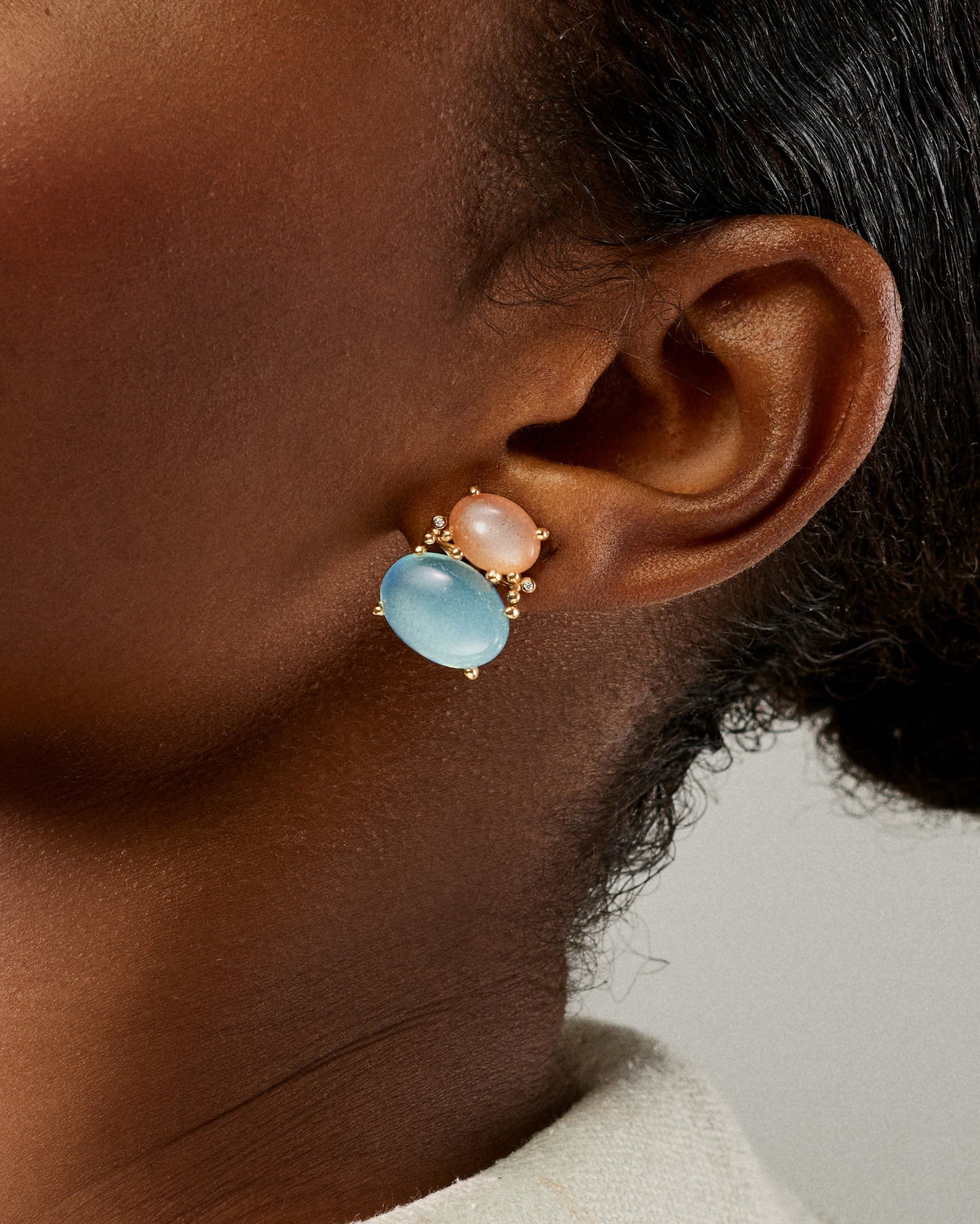 Ole Lynggaard BoHo Earrings with Blush Moonstone and Aquamarine