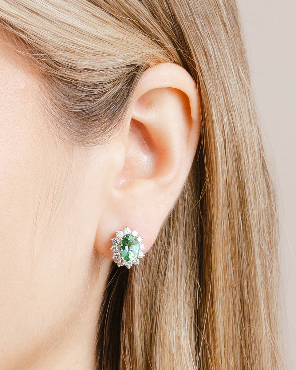 Mint Tourmaline and Diamond Earrings