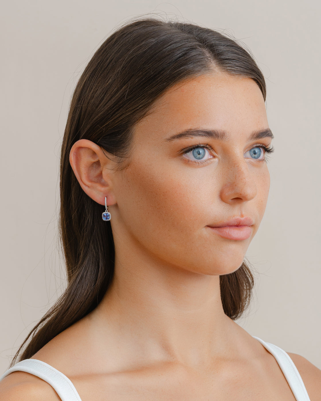 Tanzanite and Diamond Huggie Drop Earrings