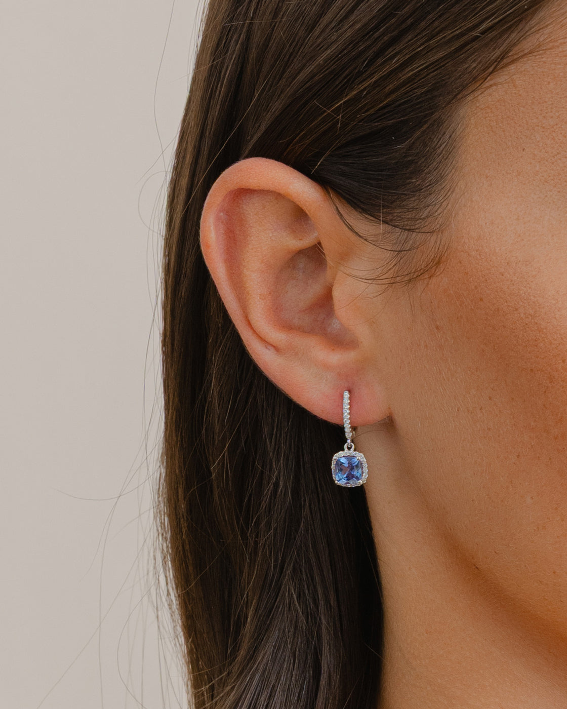 Tanzanite and Diamond Huggie Drop Earrings