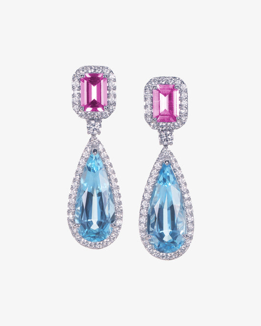 Pink Sapphire, Aquamarine and Diamond Earrings