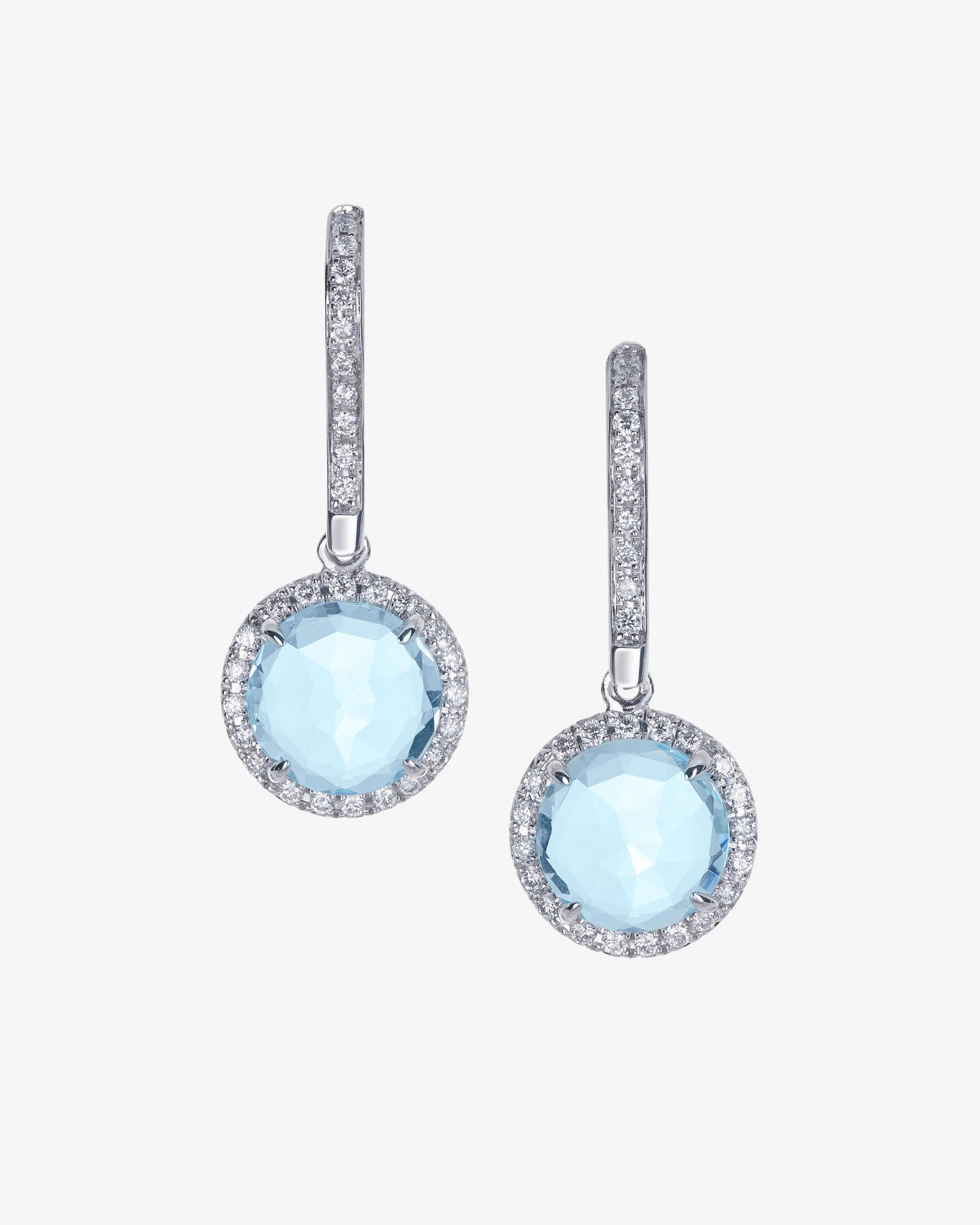 Rose Cut Aquamarine and Diamond Drop Earrings