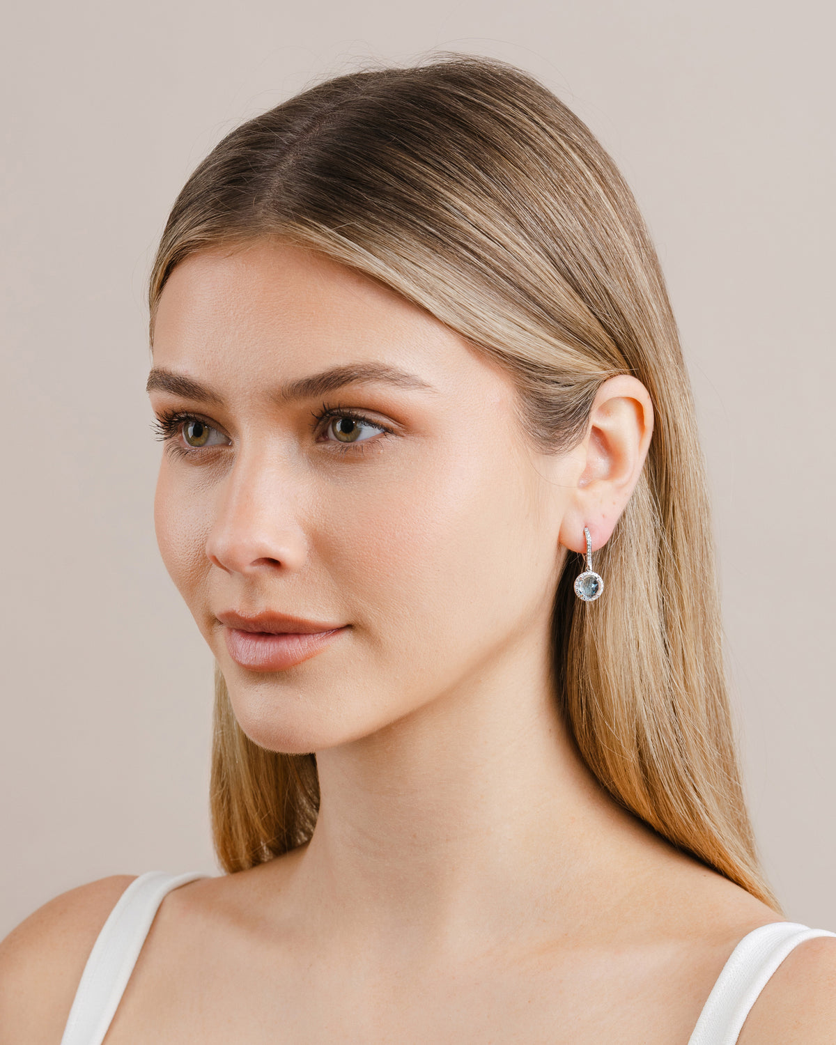 Rose Cut Aquamarine and Diamond Drop Earrings