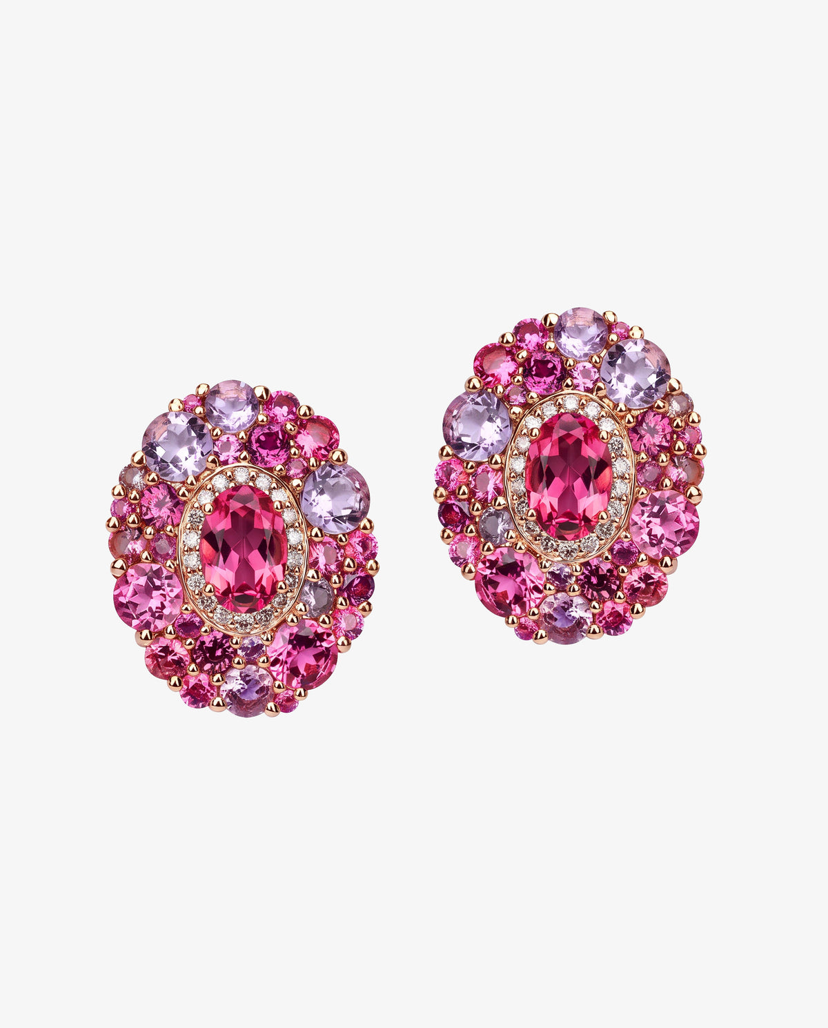 Isabelle Langlois Pink Tourmaline and Rhodolite Stud Earrings