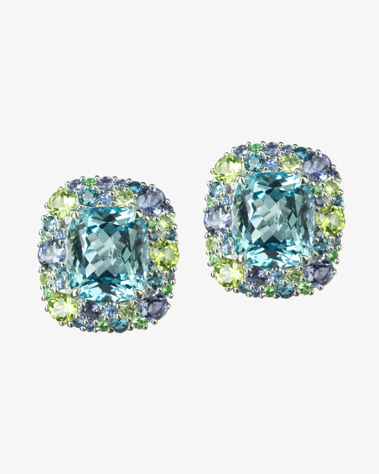 Isabelle Langlois Blue Topaz and Multicoloured Gemstone Earrings