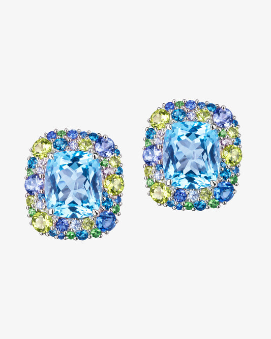 Isabelle Langlois Blue Topaz and Multi-Coloured Gemstone Earrings