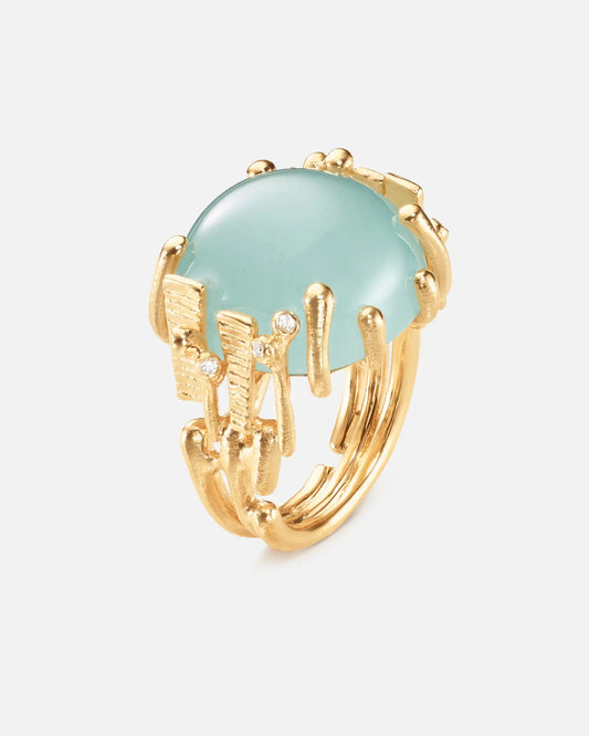 Ole Lynggaard 'BoHo' Ring with Blue-Green Aquamarine and Diamond