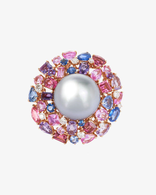 Tahitian Cultured South Sea Pearl and Coloured Stone Ring