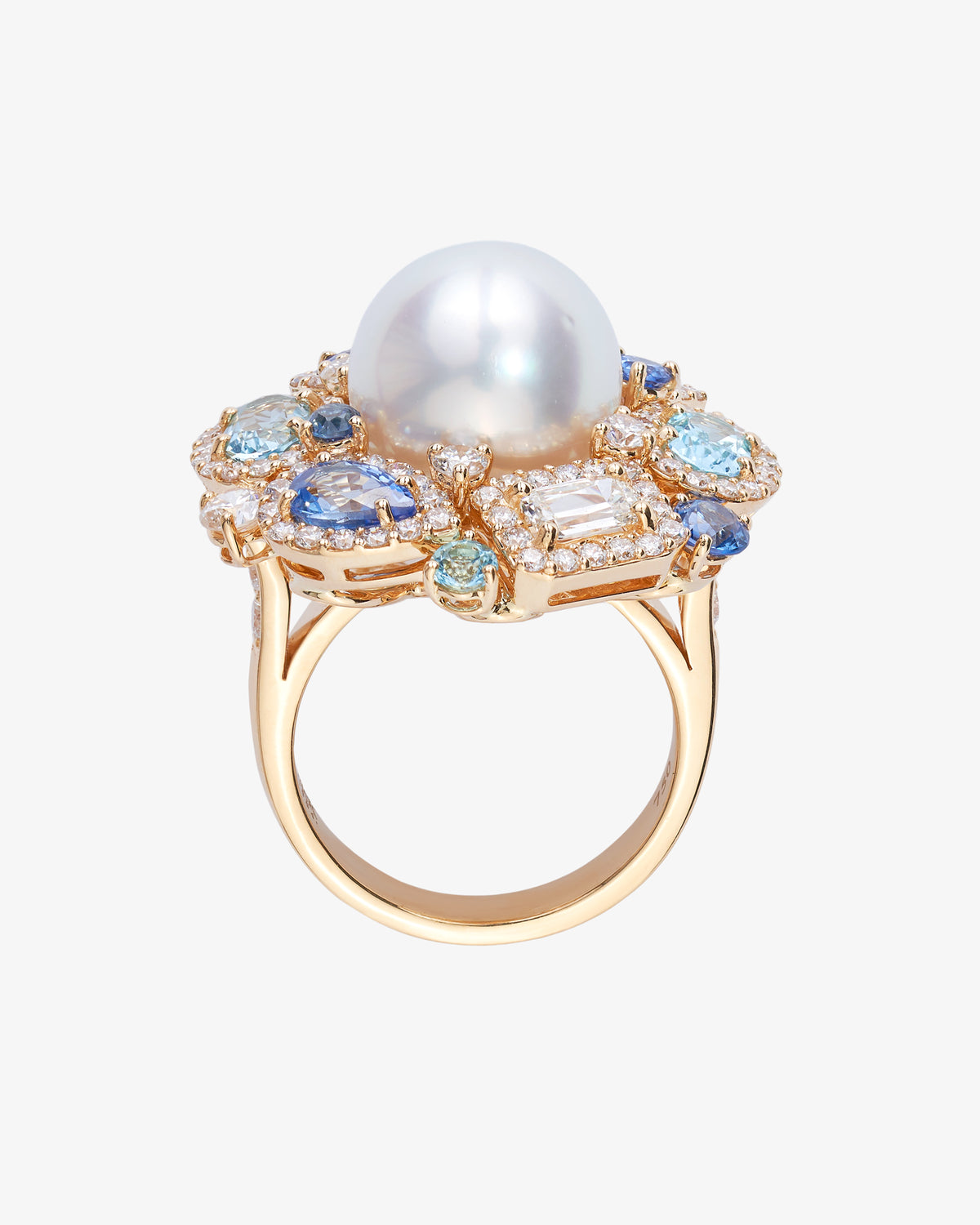Pearl, Sapphire and ASHOKA® Diamond Ring