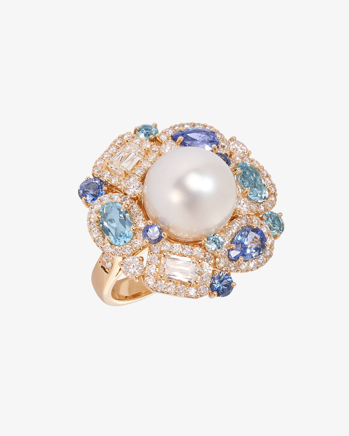 Pearl, Sapphire and ASHOKA® Diamond Ring