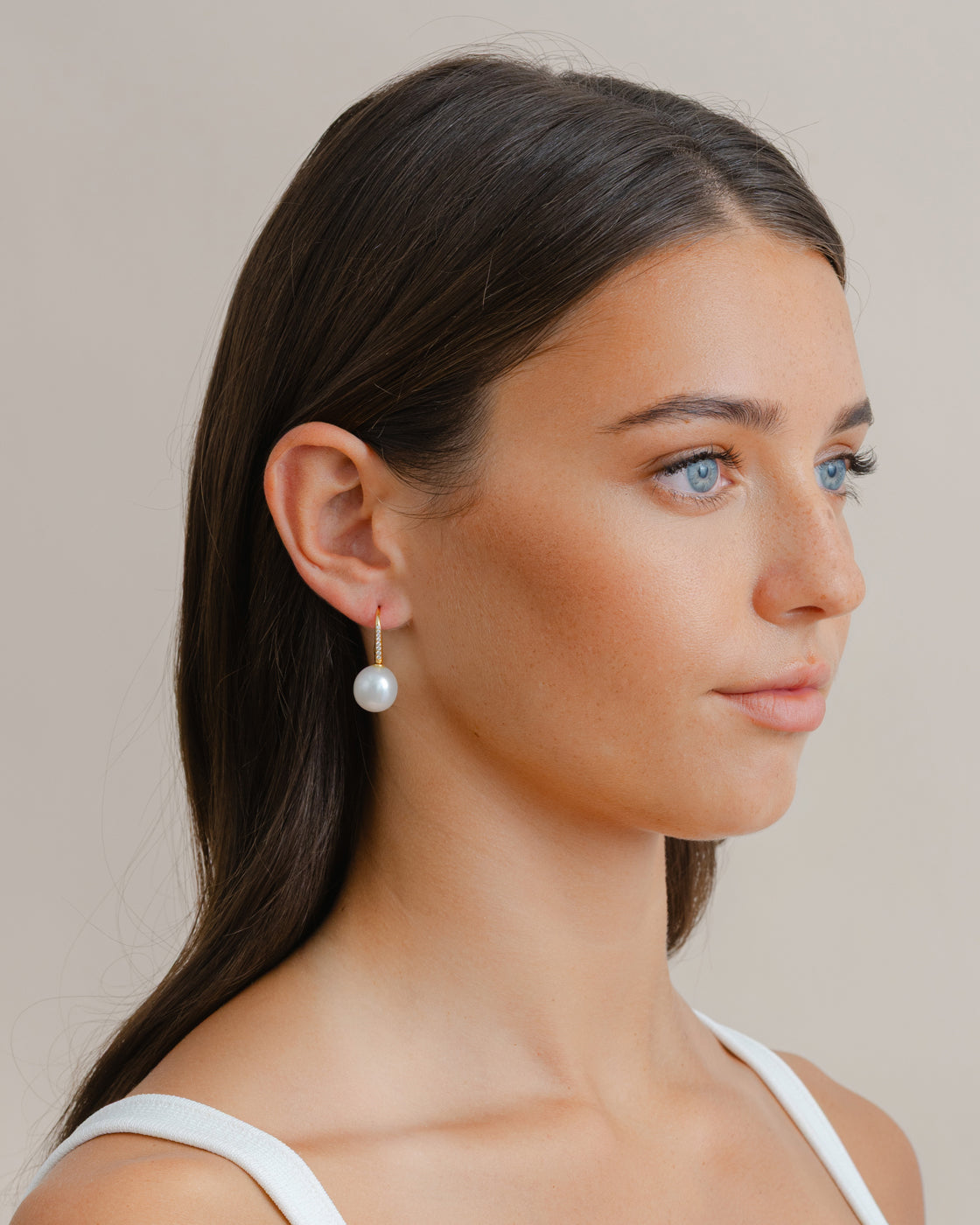 Pearl and Diamond Hook Drop Earrings