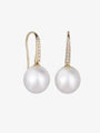 Pearl and Diamond Hook Drop Earrings