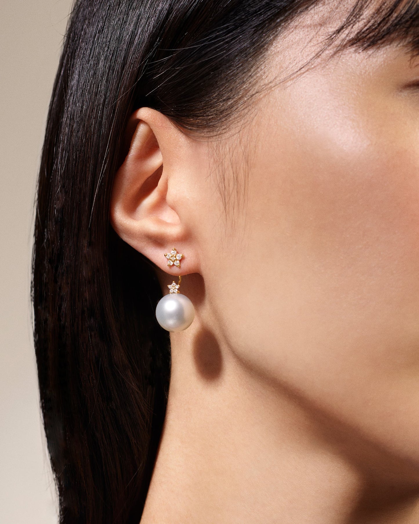 Ole Lynggaard Shooting Star Pearl and Diamond Ear Hangers
