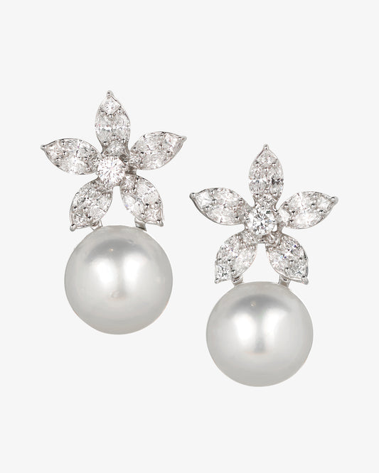 Diamond and South Sea Pearl Drop Earrings