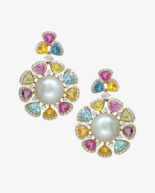 Pearl and Multi-coloured Gemstone Drop Earrings