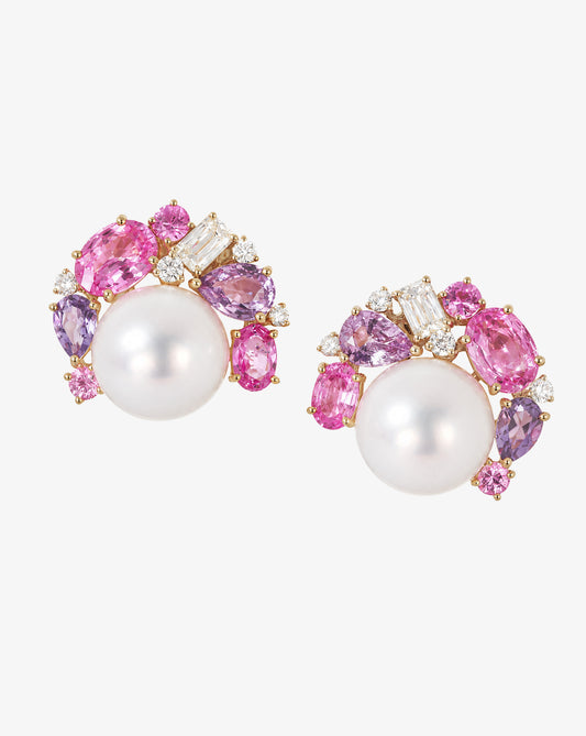 Pearl, Pink Sapphire and ASHOKA® Diamond Earrings