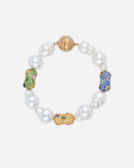 Pearl Bracelet with Blue, Yellow & Green Peanuts