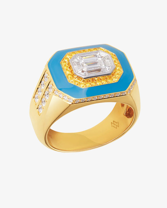 MW ‘Sky Blue’ - Yellow And White Diamond, Blue Enamel Ring