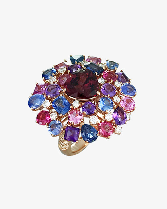Rhodolite, Diamond and Multi-coloured Gemstone Ring