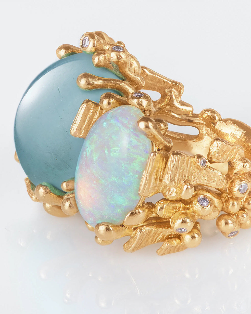 Ole Lynggaard 'BoHo' Ring with Aquamarine, Opal and Diamonds