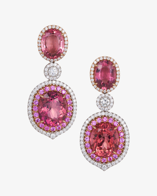 Pink sapphire, Pink Tourmaline and Diamond Earrings