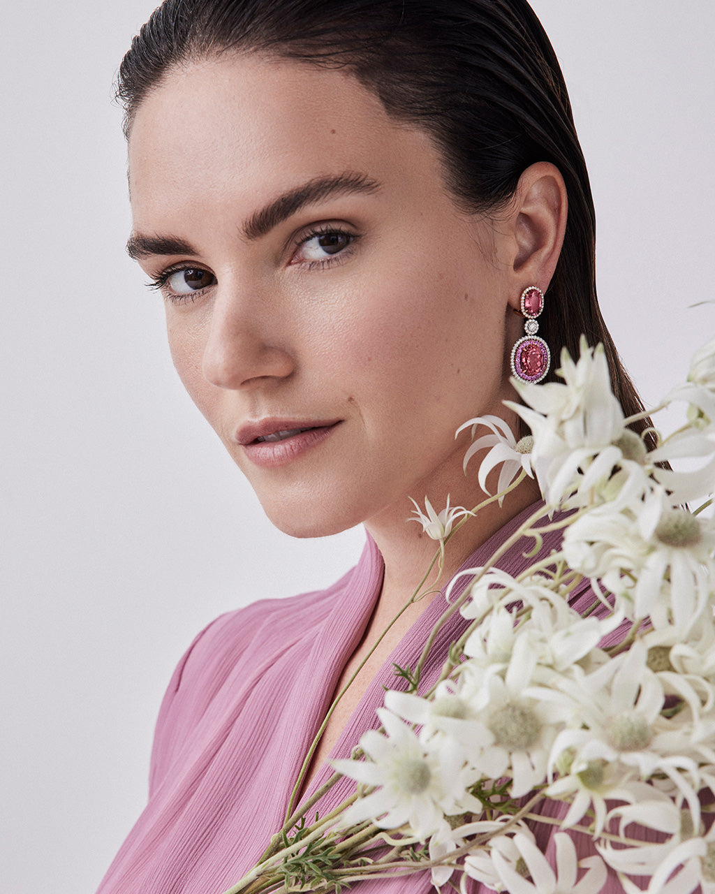 Pink Sapphire, Pink Tourmaline and Diamond Earrings