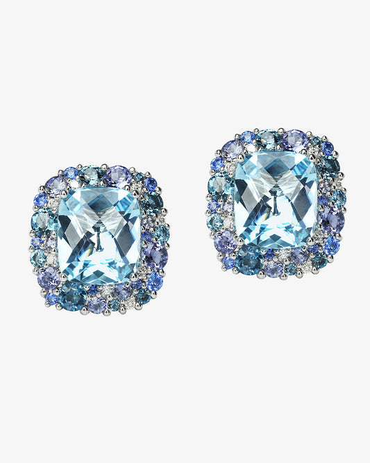 Isabelle Langlois Blue Topaz, Multi Stone and Diamond Stud Earrings