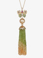 Yellow Sapphire, Golden Pearl & Tsavorite Butterfly Pendant Tassel Necklace