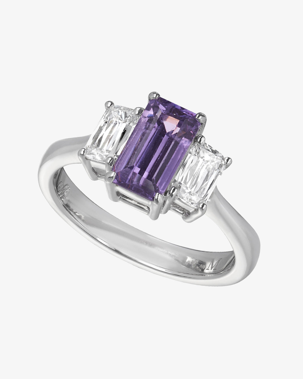 Purple Sapphire and ASHOKA Diamond 3-Stone Ring