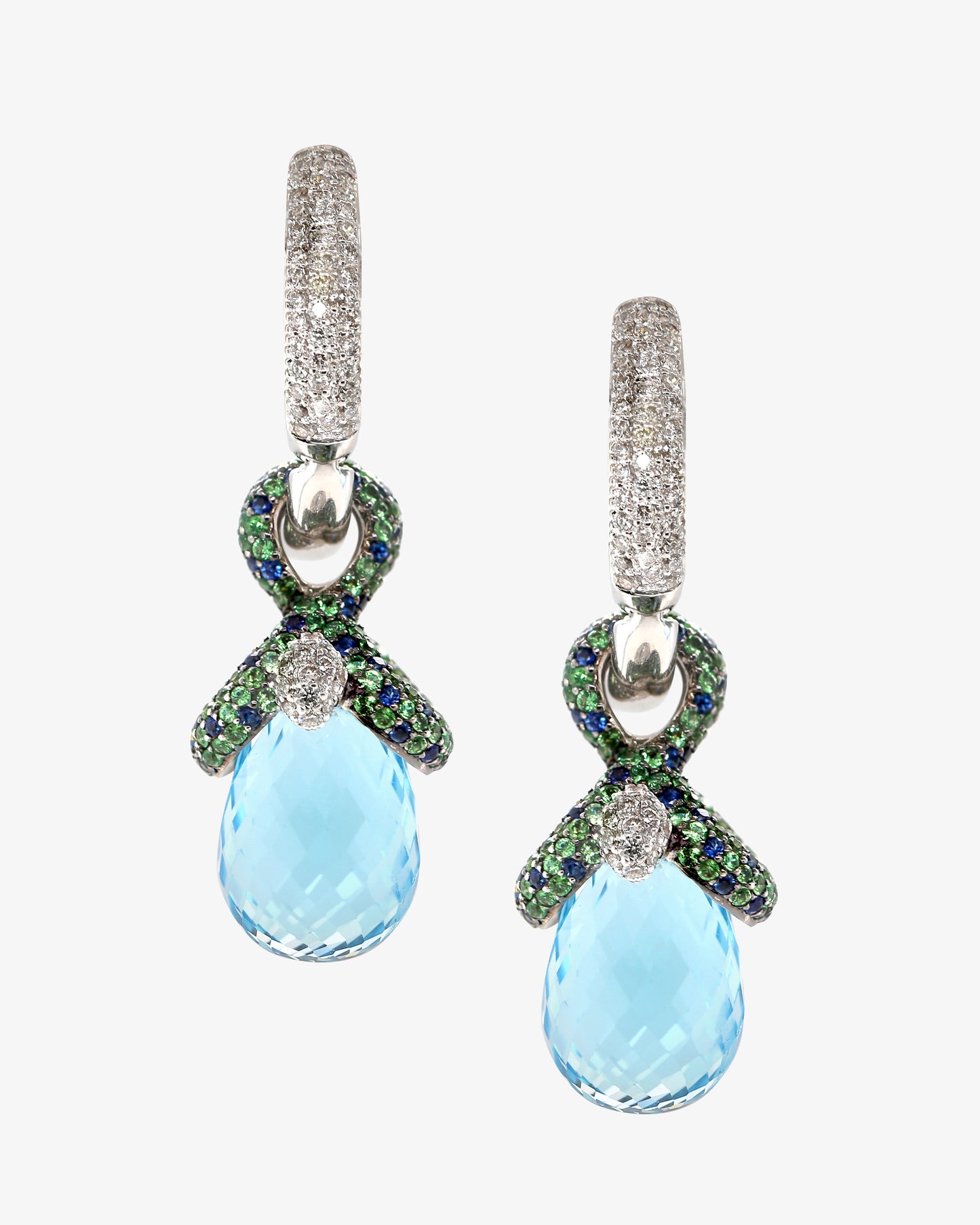 Diamond, Tsavorite, Sapphire and Blue Topaz Earrings