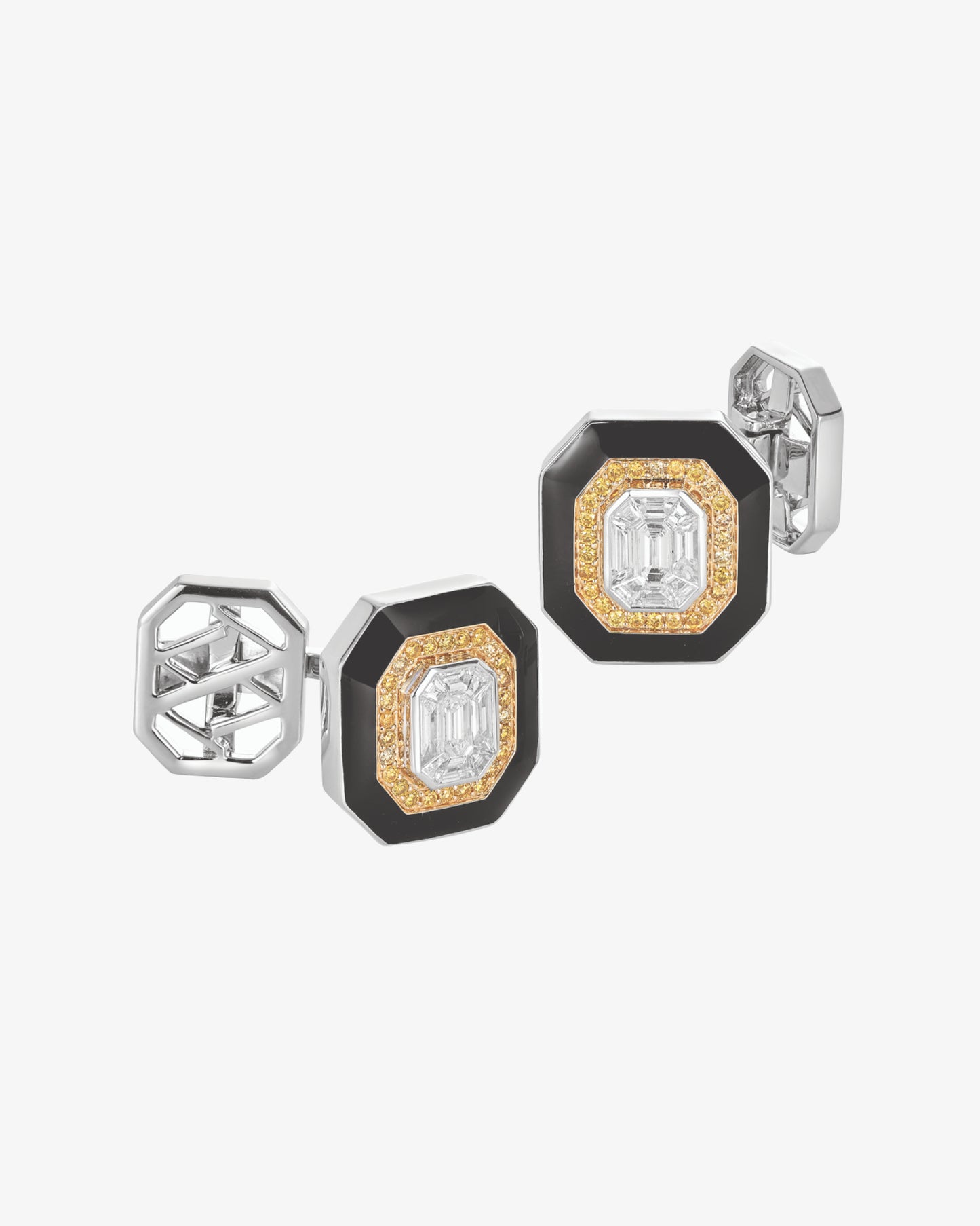 MW ‘Slick’ - Diamond, White And Yellow Gold And Black Enamel Cufflinks