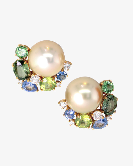 South Sea Pearl with Multi-colour Stone Earrings
