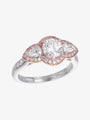 Pink and White Round and Pear Cut Diamond Halo Ring