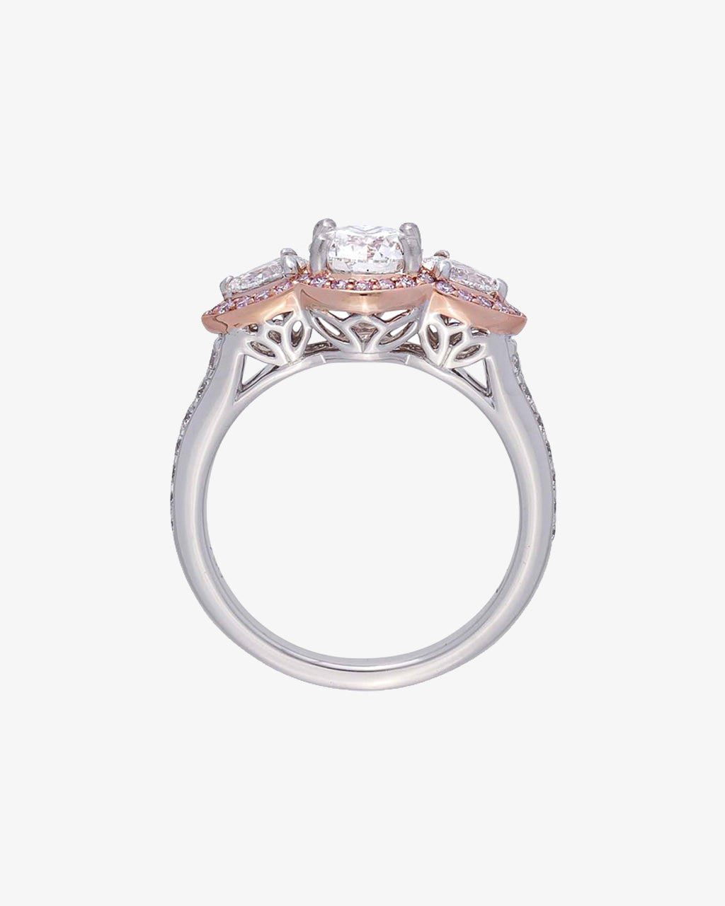 Pink and White Round and Pear Cut Diamond Halo Ring