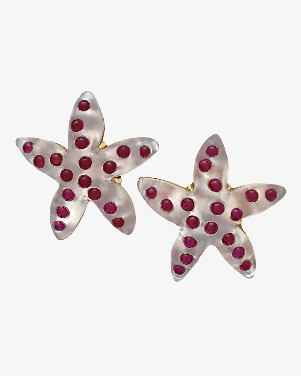 Mother of Pearl & Garnet Starfish Earrings