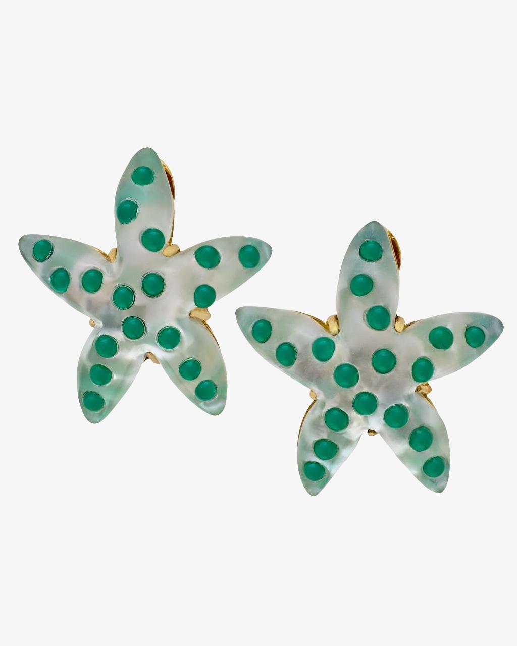 Mother of Pearl & Green Agate Starfish Earrings