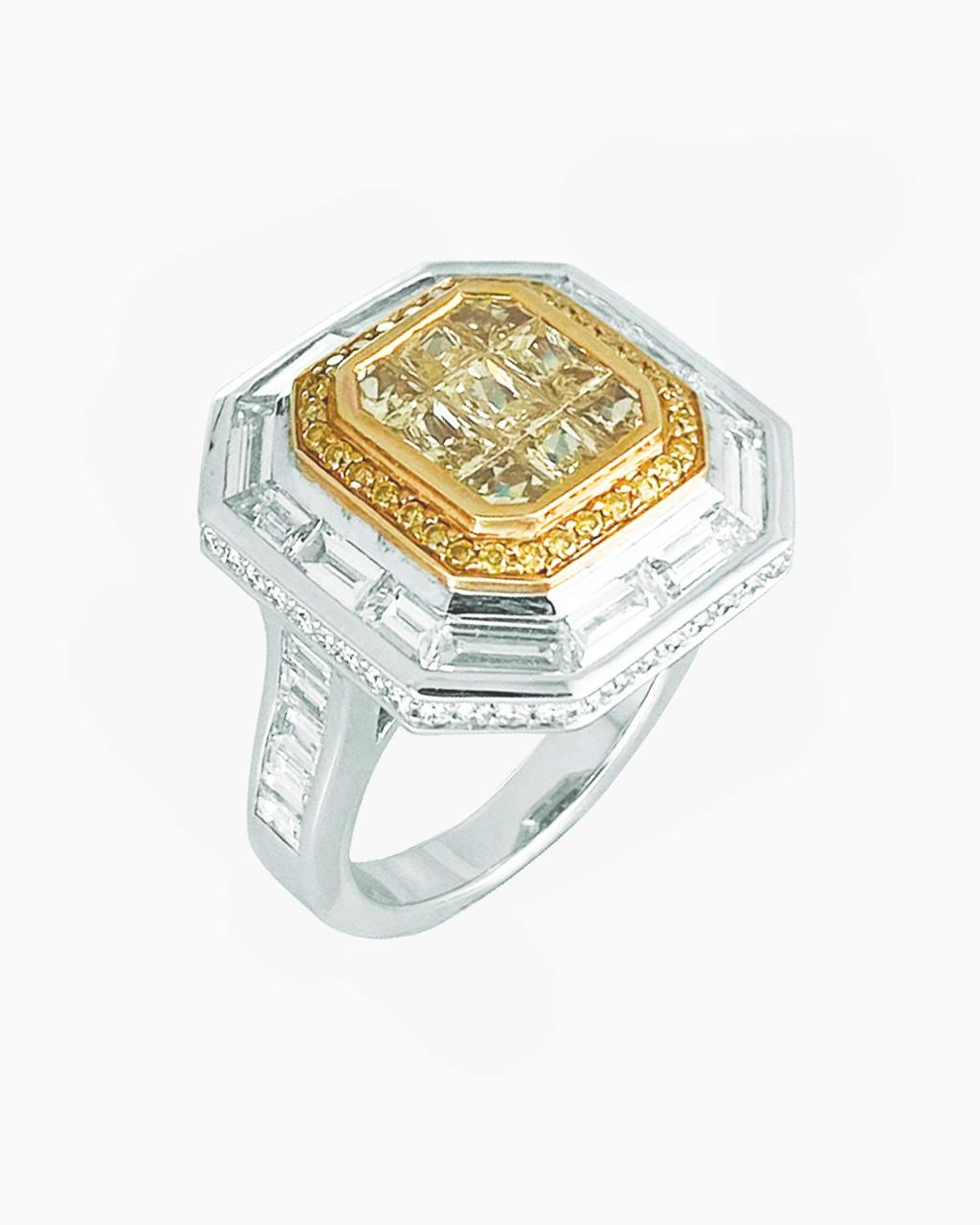 Invisibly Set Yellow & White Diamond Ring