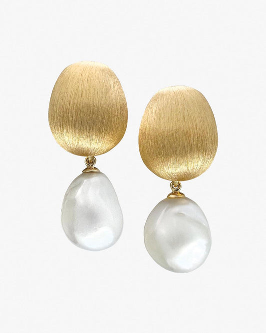 Brushed Yellow Gold and Detachable Pearl Drop Earrings