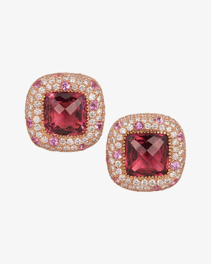 Pink Tourmaline, Pink Sapphire & Diamond Earrings